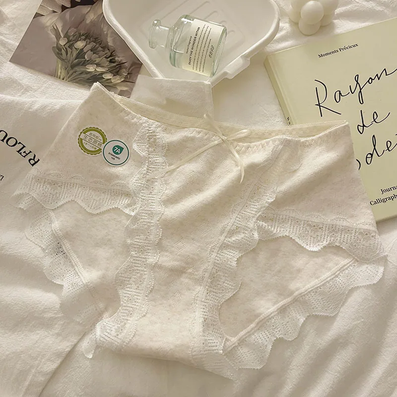 7A antibacterial underwear for women, pure cotton crotch, A-class baby cotton, middle waist, seamless lace edge, sexy girls tria 3
