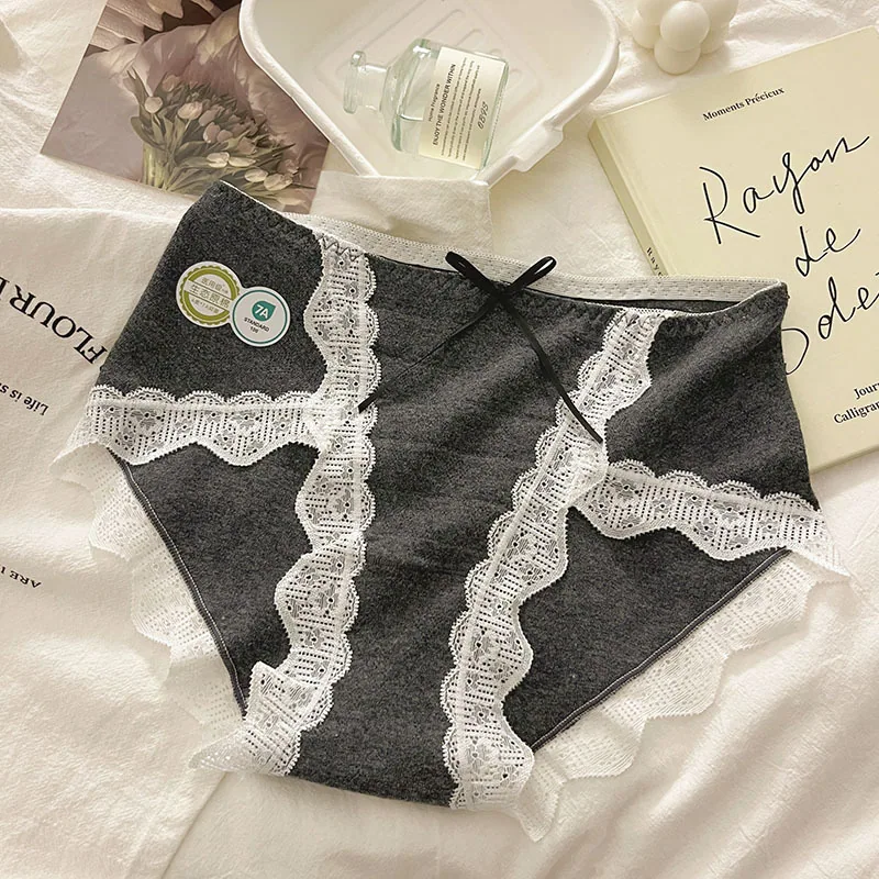 7A antibacterial underwear for women, pure cotton crotch, A-class baby cotton, middle waist, seamless lace edge, sexy girls tria 2