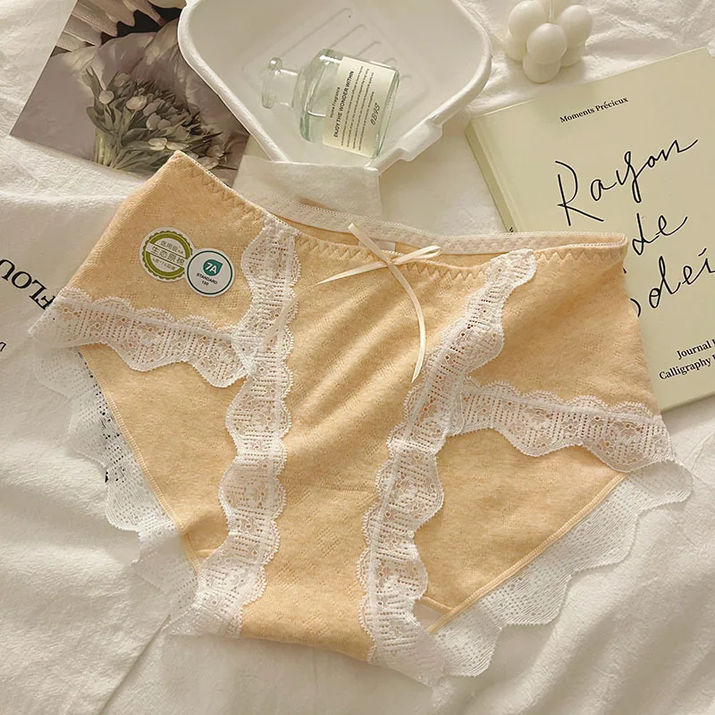 7A antibacterial underwear for women, pure cotton crotch, A-class baby cotton, middle waist, seamless lace edge, sexy girls tria 5