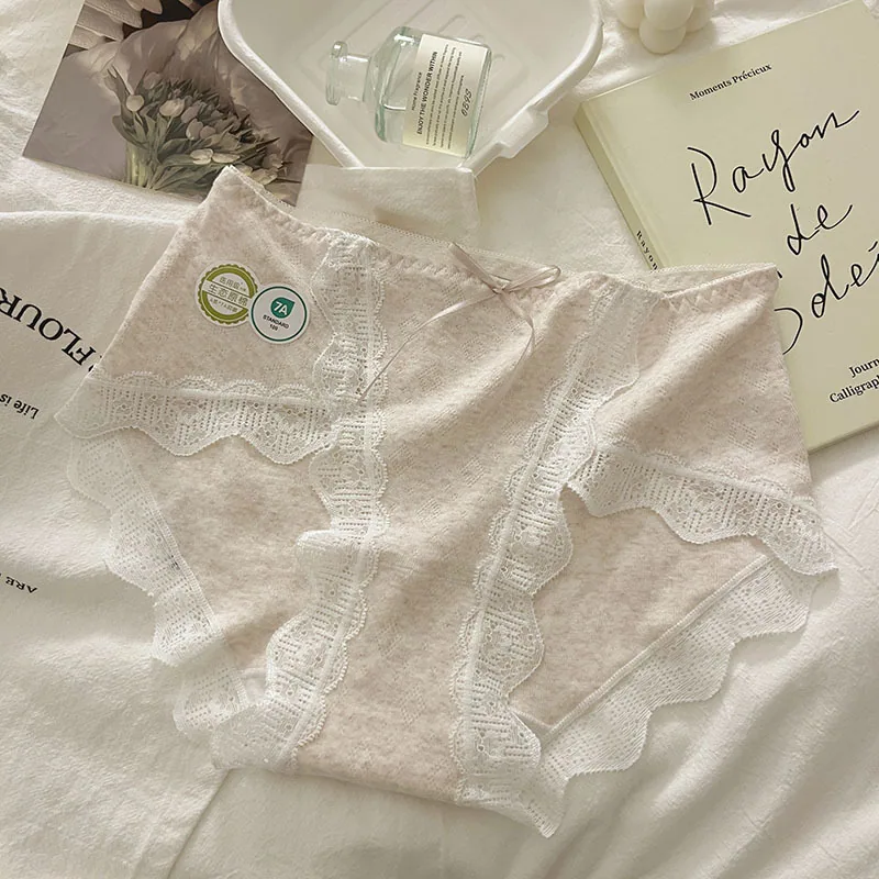 7A antibacterial underwear for women, pure cotton crotch, A-class baby cotton, middle waist, seamless lace edge, sexy girls tria 4