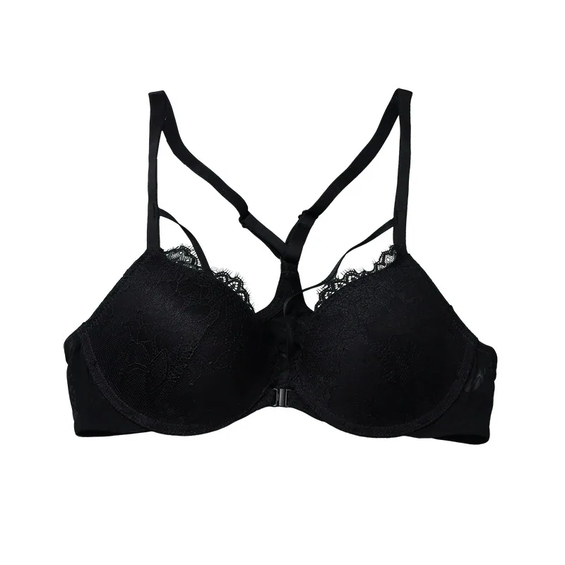 French front button lace womens underwear cross back beautiful bra womens small chest not empty cup gathering anti sagging bra 3