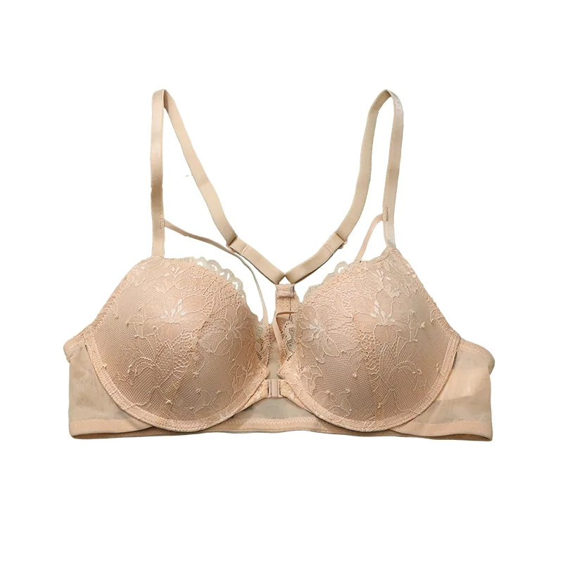 French front button lace womens underwear cross back beautiful bra womens small chest not empty cup gathering anti sagging bra 2