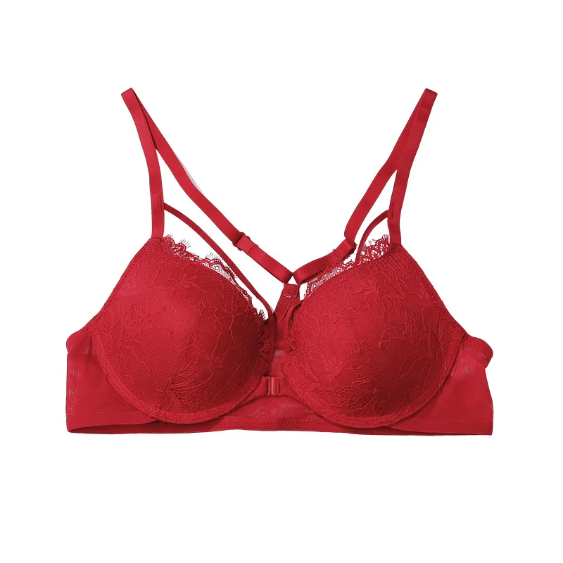 French front button lace womens underwear cross back beautiful bra womens small chest not empty cup gathering anti sagging bra 4