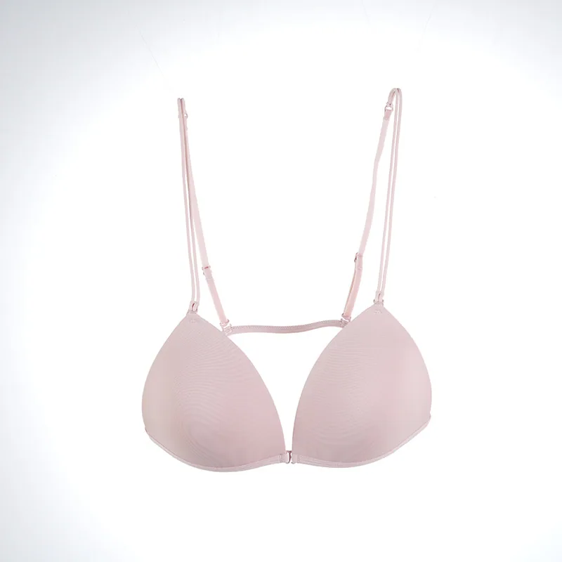 Womens front button underwear with small chest gathered, womens seamless, steel ring triangular cup, thin shoulder strap, beauti 2
