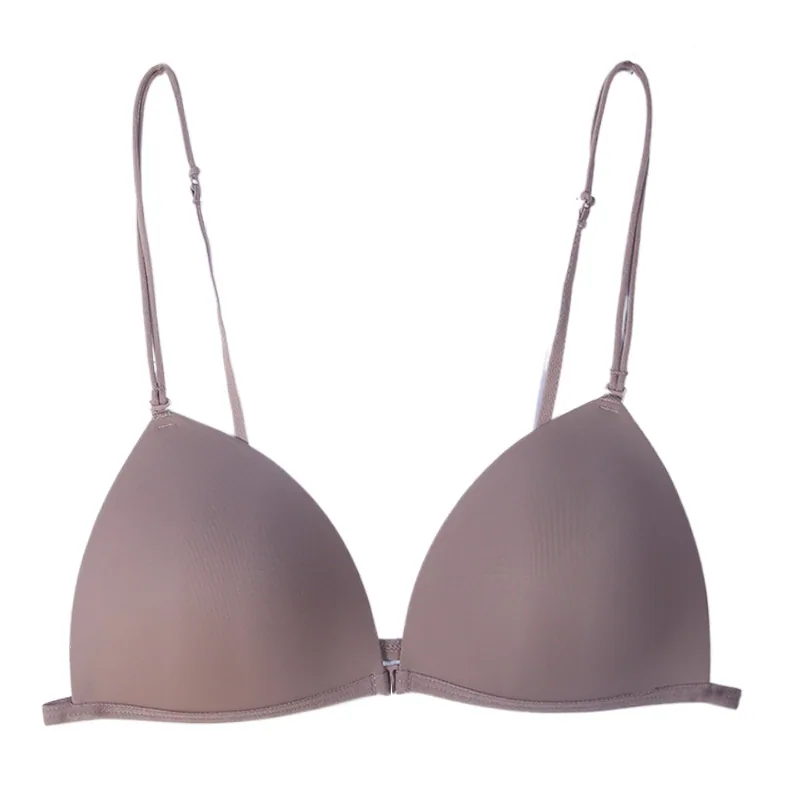 Womens front button underwear with small chest gathered, womens seamless, steel ring triangular cup, thin shoulder strap, beauti 6