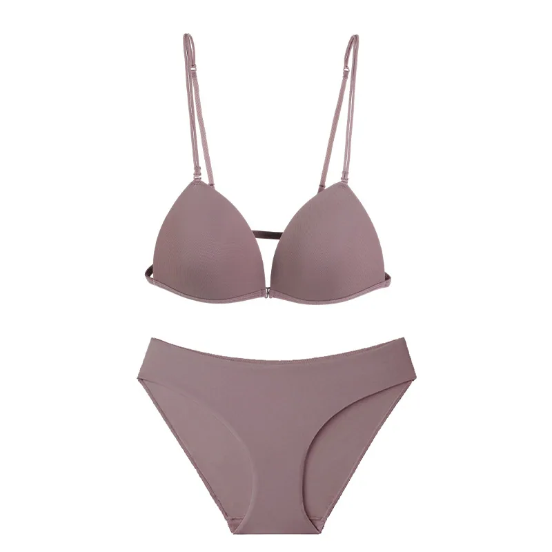 Front buckle thin shoulder strap bra without steel ring bra gathering set for women with seamless small chest and anti sagging b 4