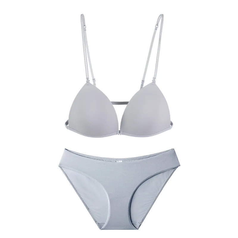 Front buckle thin shoulder strap bra without steel ring bra gathering set for women with seamless small chest and anti sagging b 5