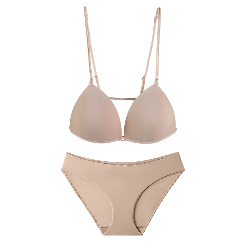Front buckle thin shoulder strap bra without steel ring bra gathering set for women with seamless small chest and anti sagging b 3