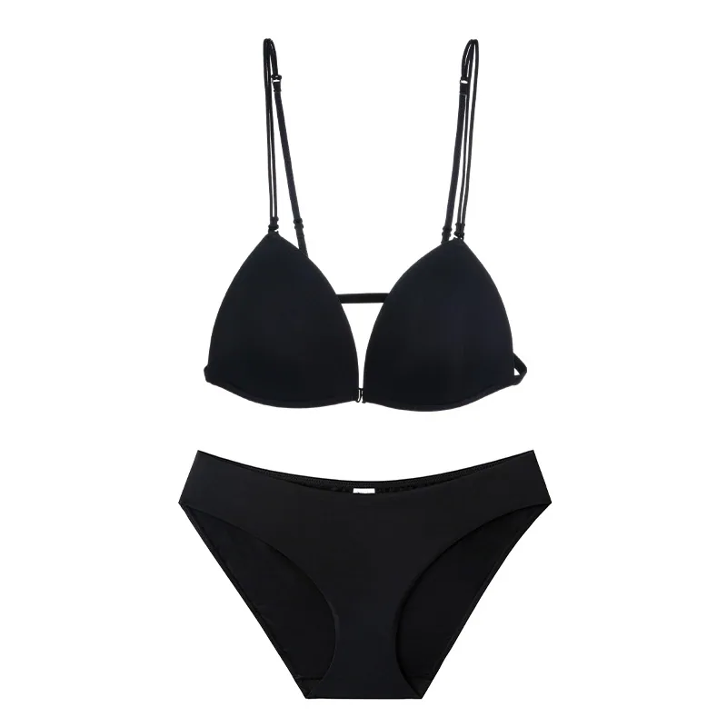 Front buckle thin shoulder strap bra without steel ring bra gathering set for women with seamless small chest and anti sagging b 2