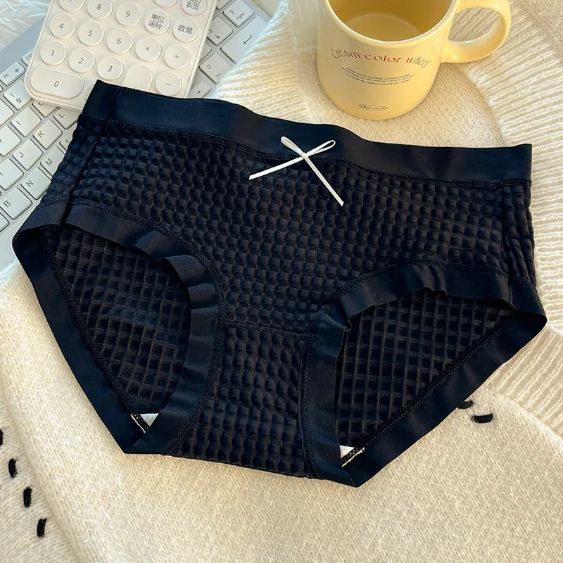 Waffle Summer New Ice Silk Girls Bubble Pants Mid Waist Version Breathable Pure Cotton Crotch Bow Triangle Underwear
