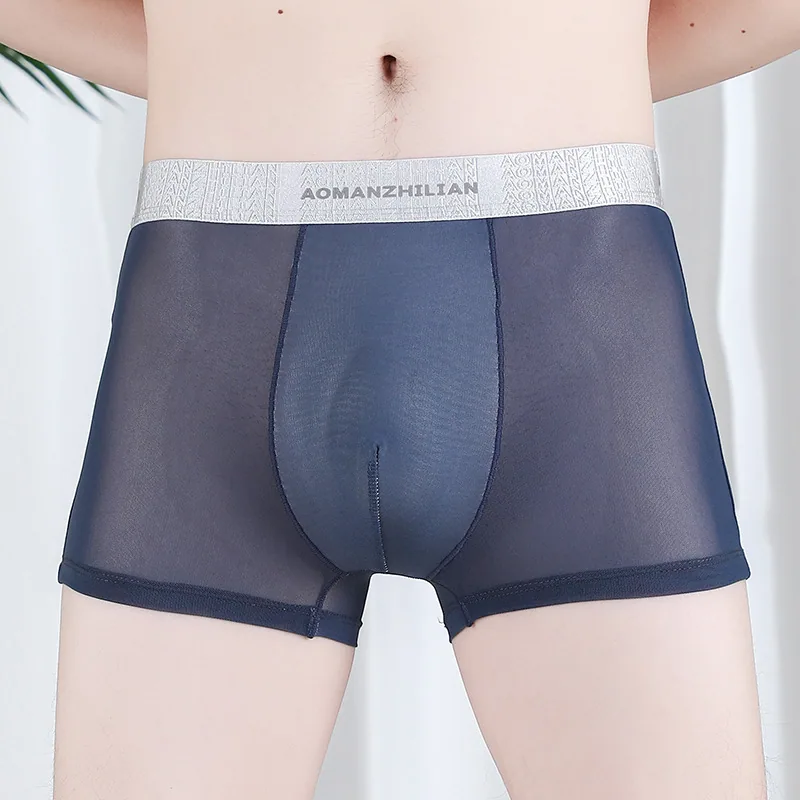 AOMZL Men's Panties Ice Silk Summer Thin Seamless Panties Young Men's Boxers Quick Dry Breathable Shorts Toe 4
