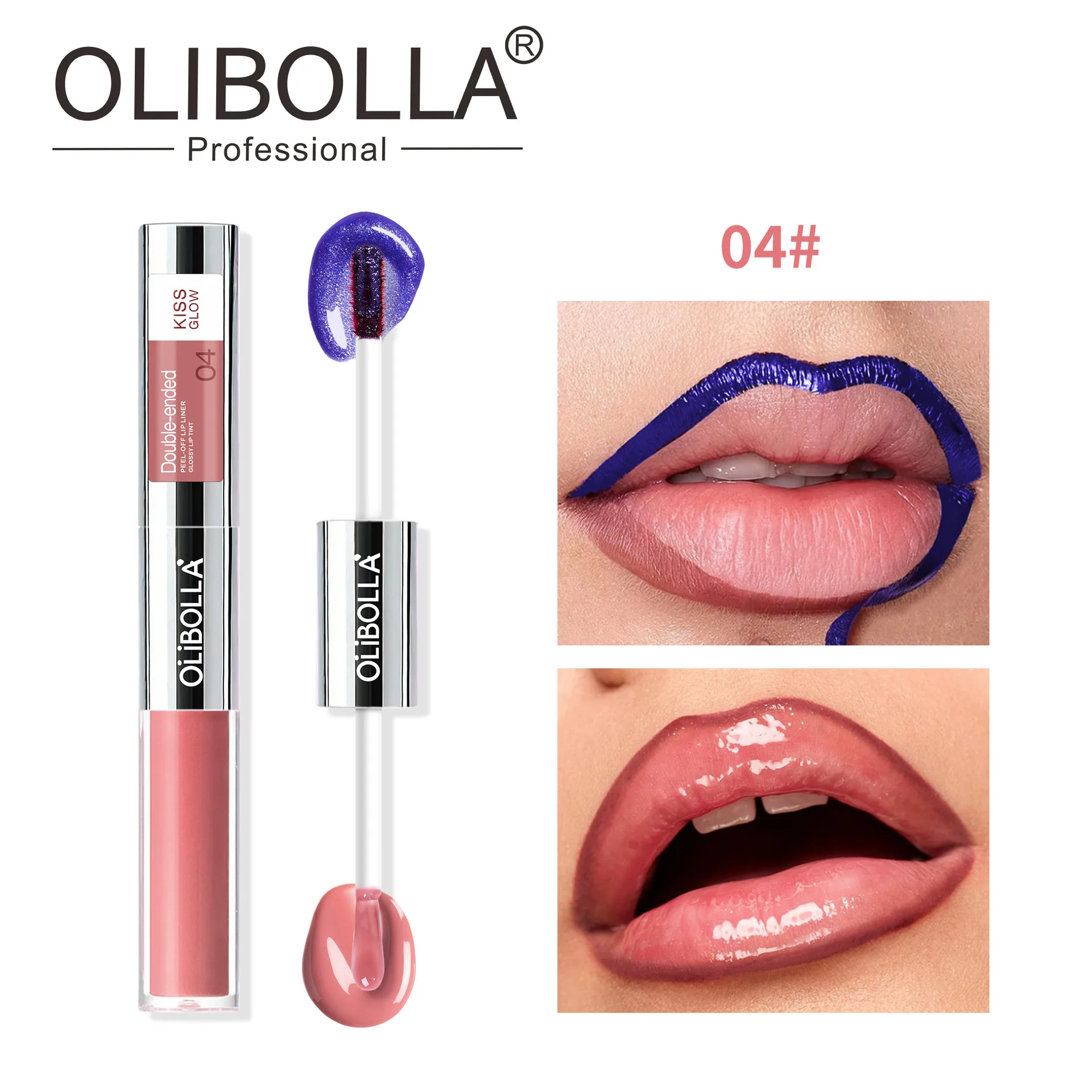 Cross border popular pearl blue double head tear off lip color lip glaze waterproof non stick cup peel off lipliner 4