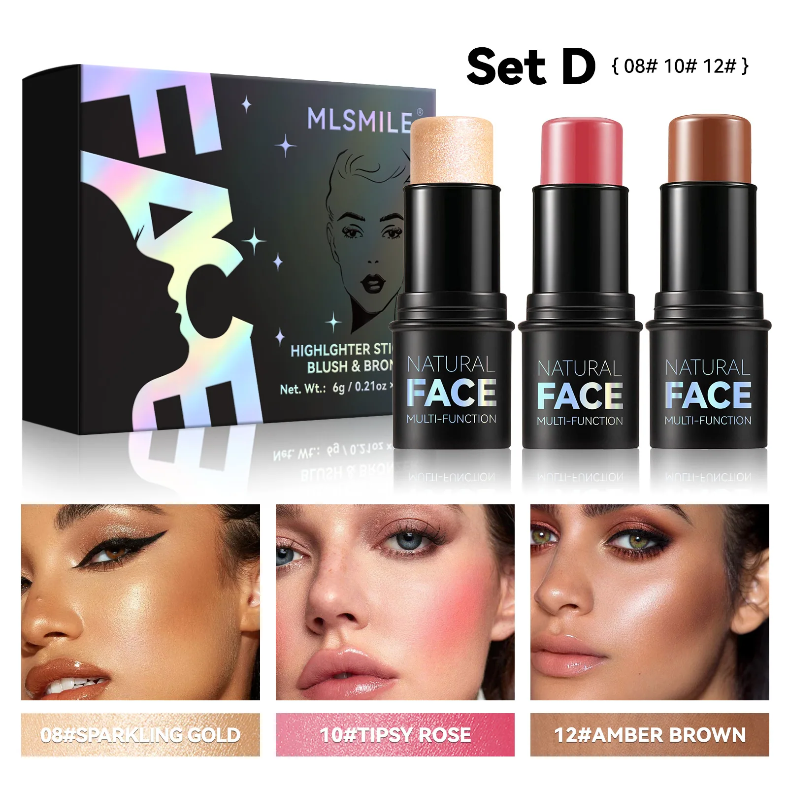 Highlighter Blush Contour Stick Set Face Contour Shadow Pen Brightening Silkworm Blush Cream Multifunctional Cross-Border Makeup 4