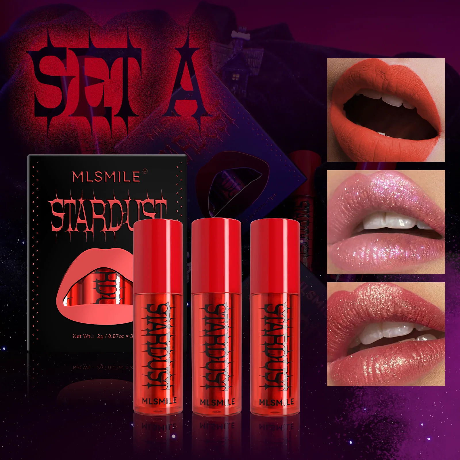 new matte pearlescent lipstick powder set, fine glitter lip gloss, European and American Halloween makeup, matte velvet lipstick
