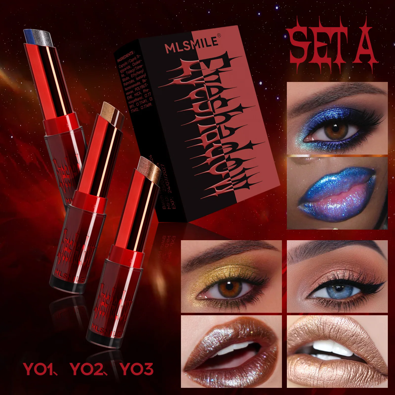two-color gradient eyeshadow set, matte pearlescent lipstick, highlight, not easy to blend without makeup, lazy seal eyeshadow - Eye Shadow