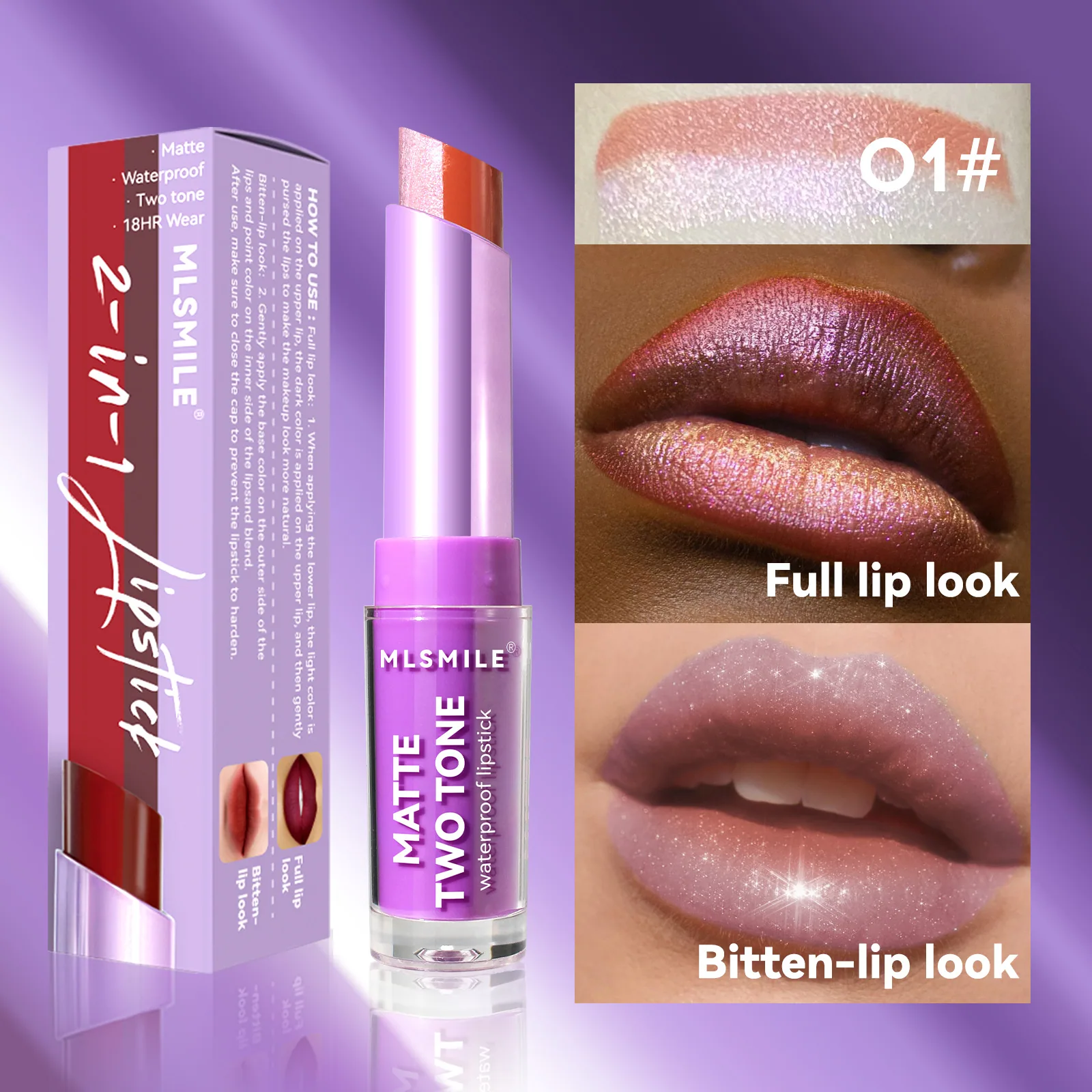 two-color lipstick, pearlescent matte, moisturizing, not easy to stick to the cup lip balm, gradient lip bite makeup lipstick