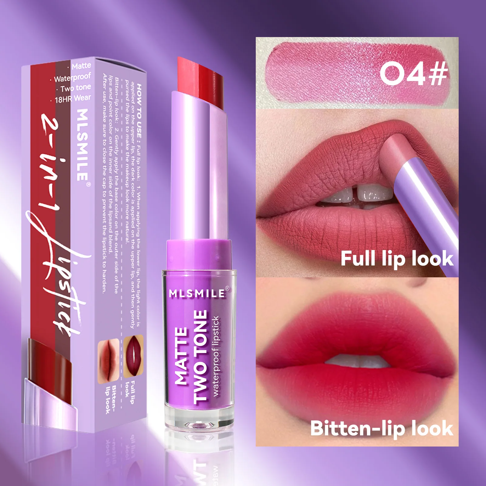 two-color lipstick, pearlescent matte, moisturizing, not easy to stick to the cup lip balm, gradient lip bite makeup lipstick 4