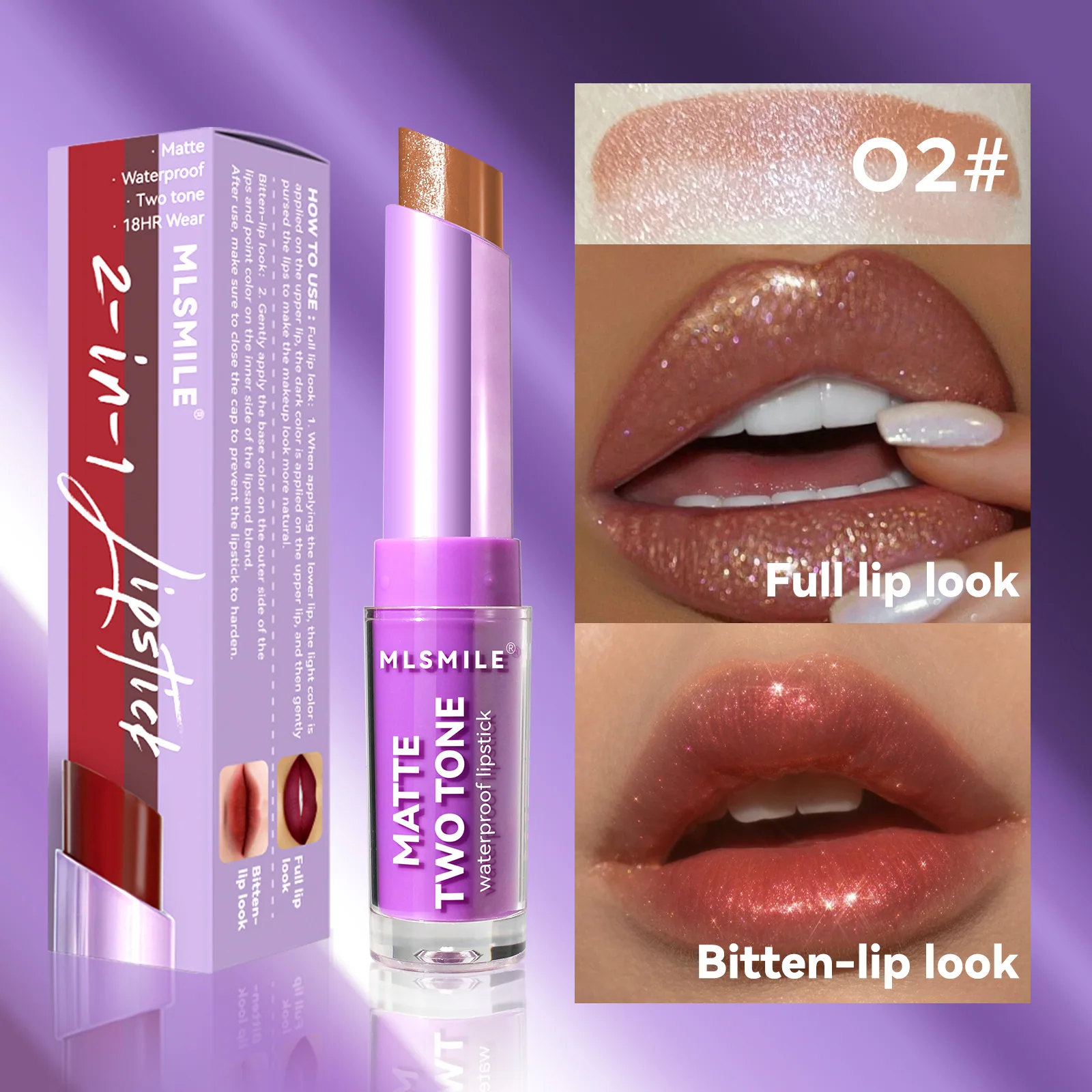 two-color lipstick, pearlescent matte, moisturizing, not easy to stick to the cup lip balm, gradient lip bite makeup lipstick 2