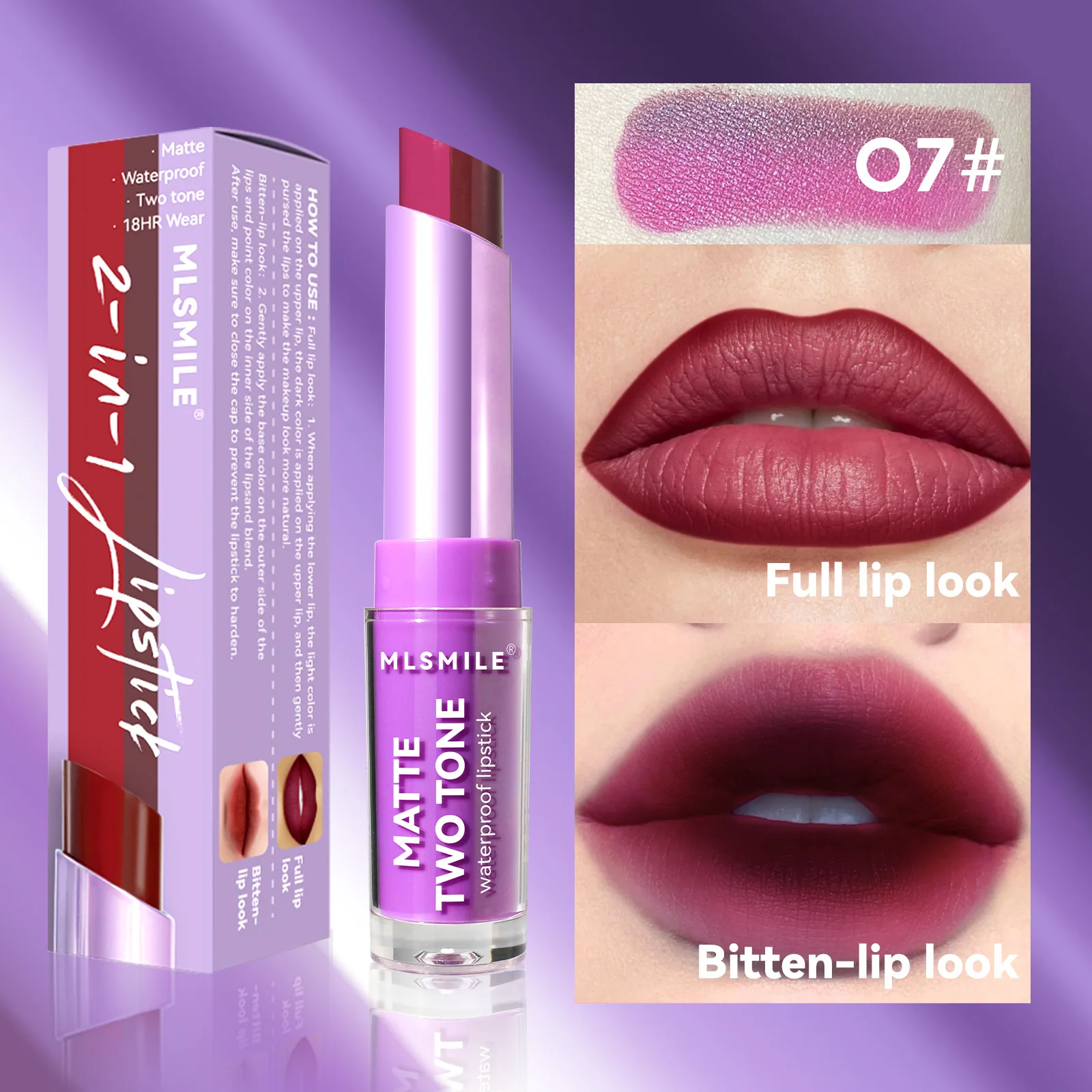 two-color lipstick, pearlescent matte, moisturizing, not easy to stick to the cup lip balm, gradient lip bite makeup lipstick 7