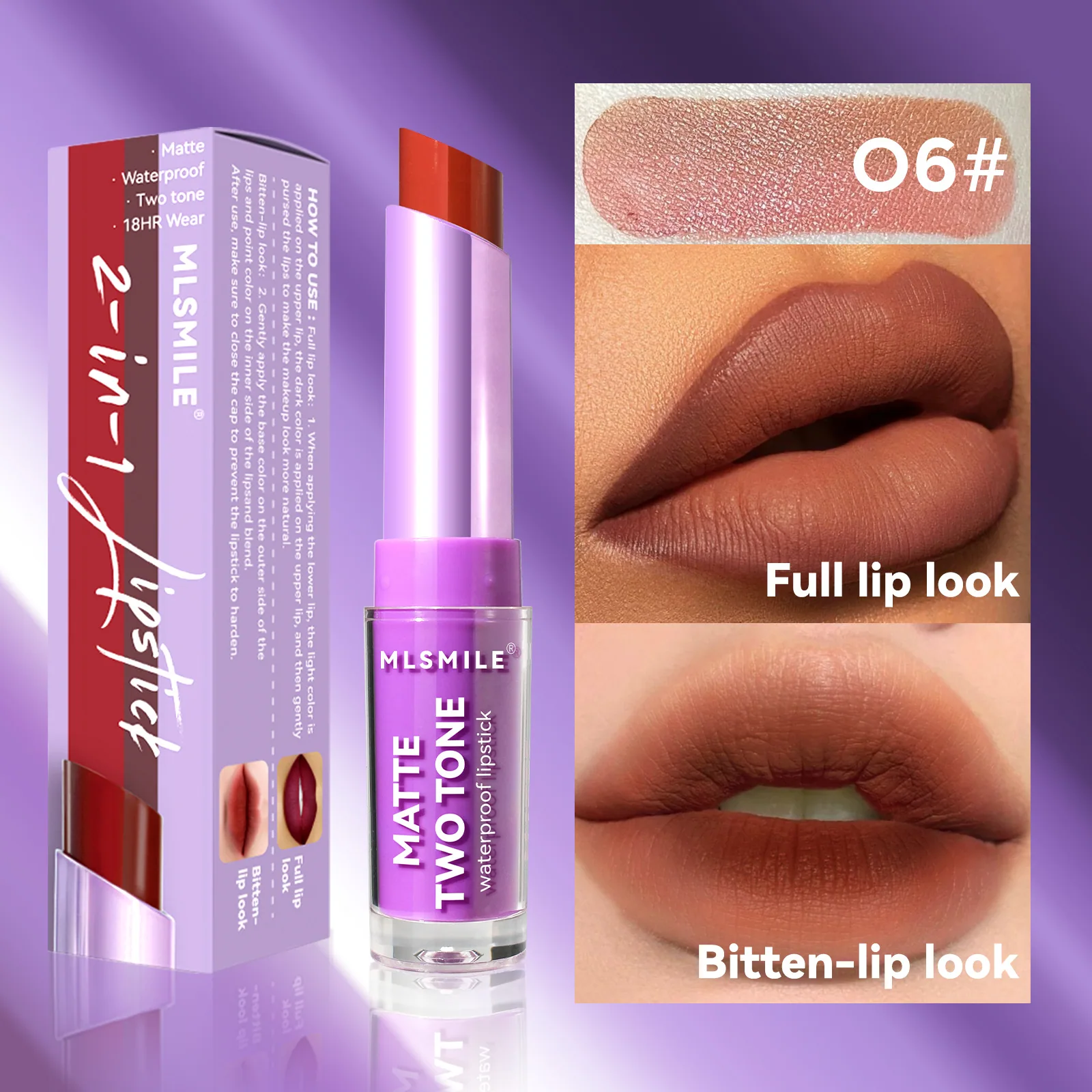 two-color lipstick, pearlescent matte, moisturizing, not easy to stick to the cup lip balm, gradient lip bite makeup lipstick 6
