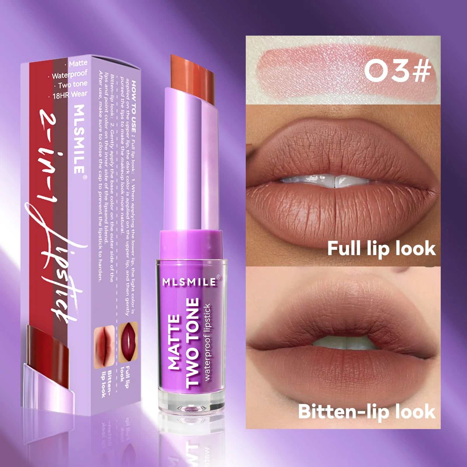 two-color lipstick, pearlescent matte, moisturizing, not easy to stick to the cup lip balm, gradient lip bite makeup lipstick 3