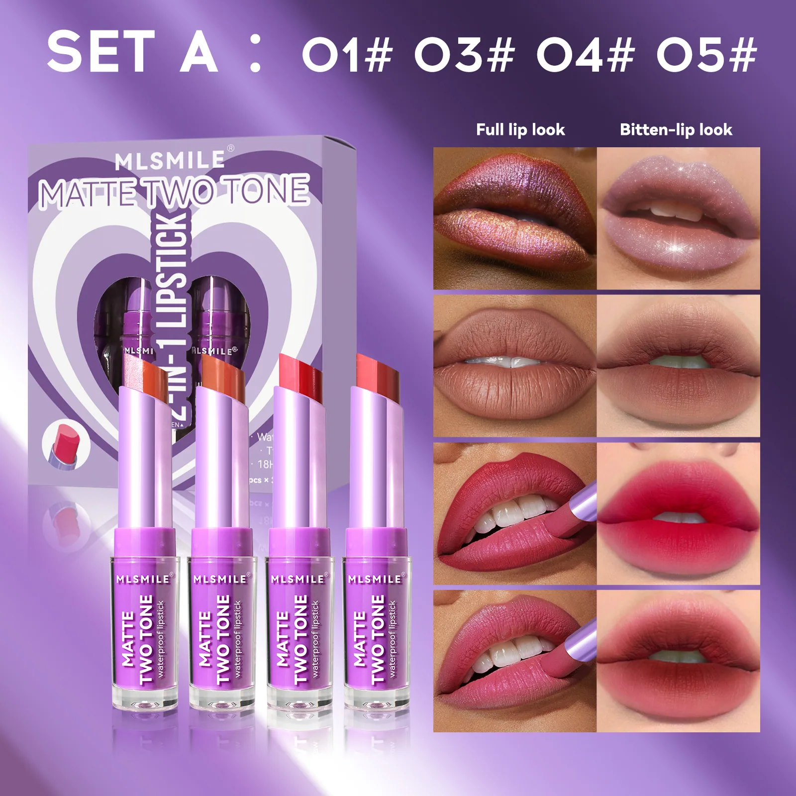 two-color lipstick 4-piece set matte velvet matte pearlescent whitening moisturizing lipstick lipstick makeup