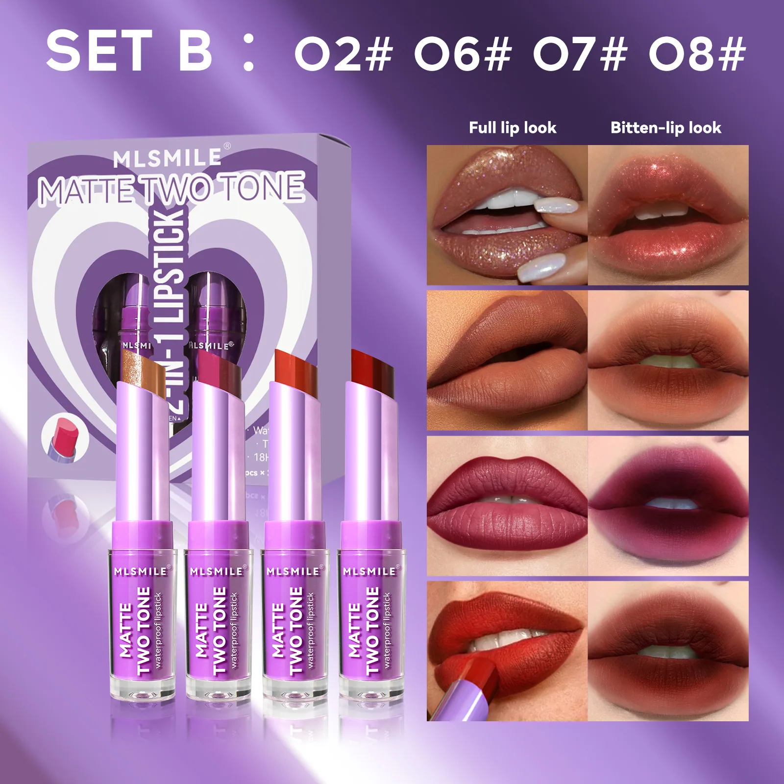 two-color lipstick 4-piece set matte velvet matte pearlescent whitening moisturizing lipstick lipstick makeup 2