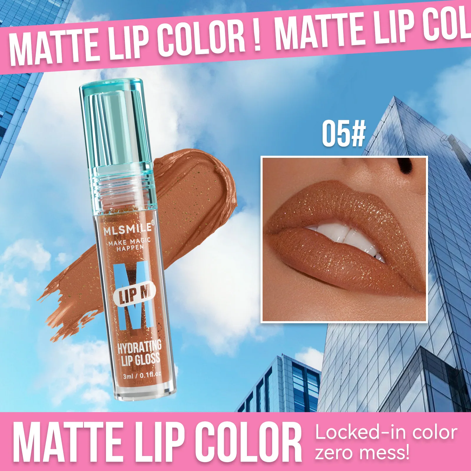 matte velvet lip glaze, pearlescent fine glitter lipstick, liquid lip and cheek dual-use, long-lasting, waterproof, and not easy 5