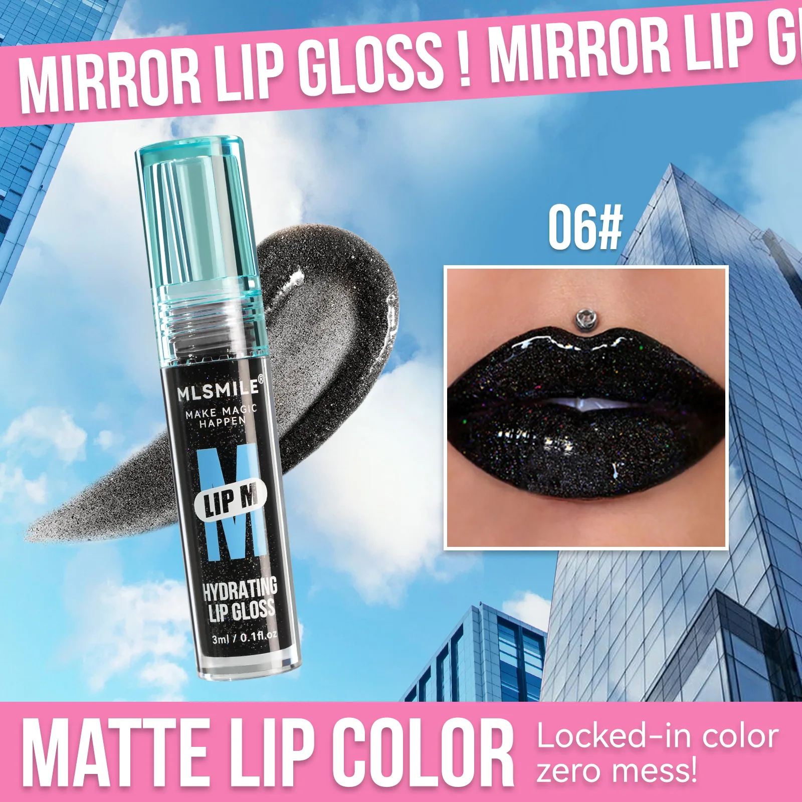 matte velvet lip glaze, pearlescent fine glitter lipstick, liquid lip and cheek dual-use, long-lasting, waterproof, and not easy 6