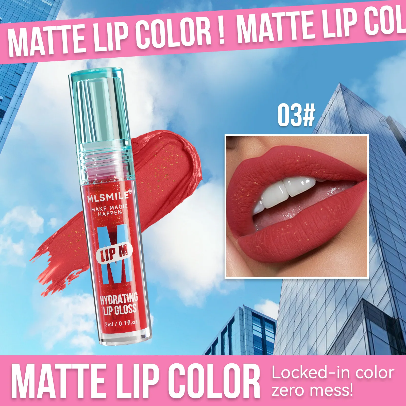 matte velvet lip glaze, pearlescent fine glitter lipstick, liquid lip and cheek dual-use, long-lasting, waterproof, and not easy 3