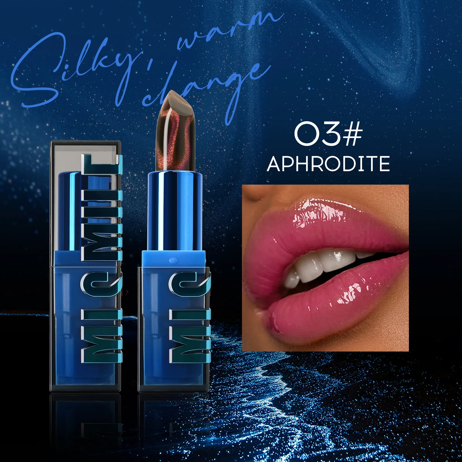 cats eye color-changing lipstick, pearlescent fine glitter, warm lipstick, amazon non-stick cup, color development, moisturizing 3