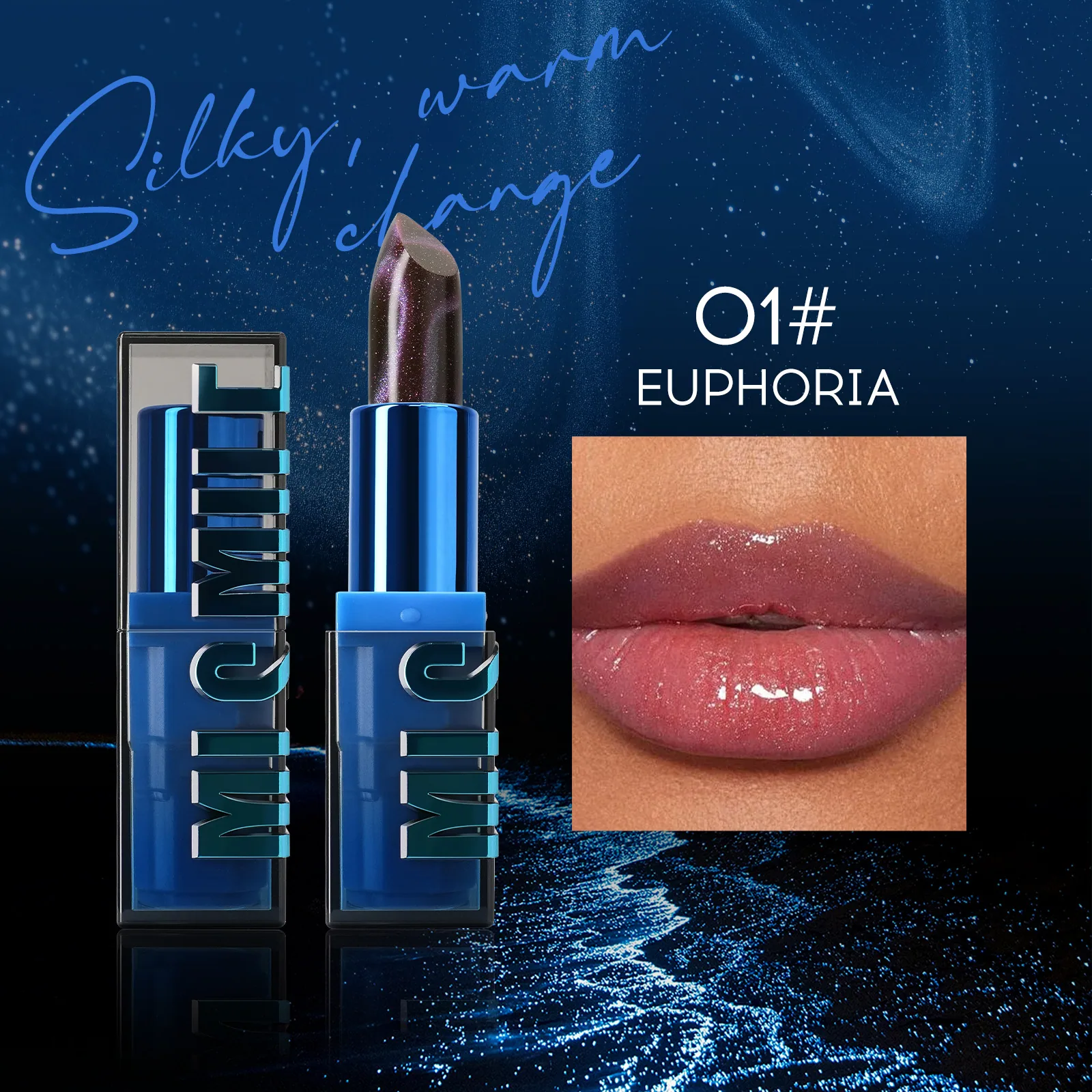 cats eye color-changing lipstick, pearlescent fine glitter, warm lipstick, amazon non-stick cup, color development, moisturiz