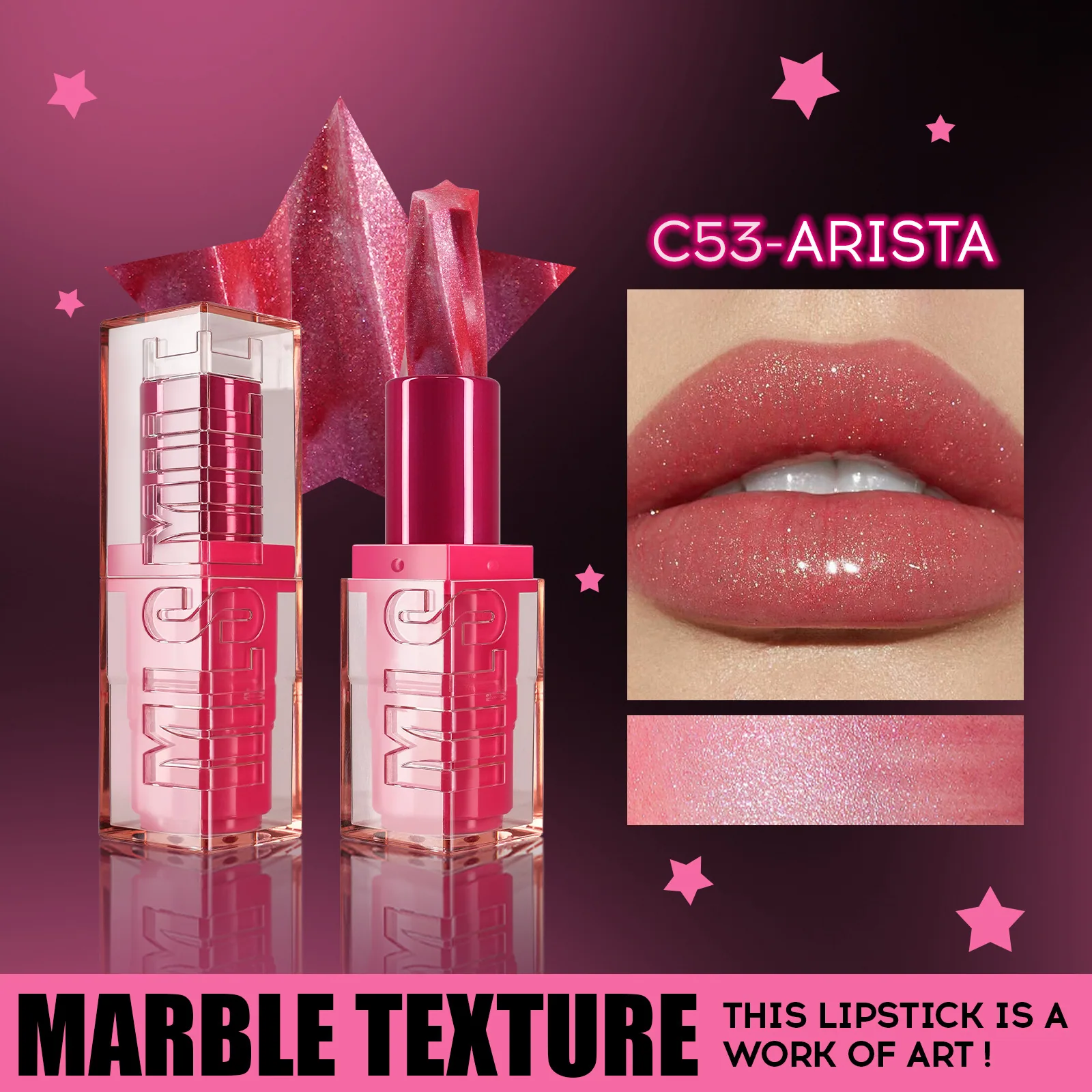 spiral five-pointed star pearlescent lipstick moisturizing lipstick Amazon new product bursting matte not easy to stick cup lips 3