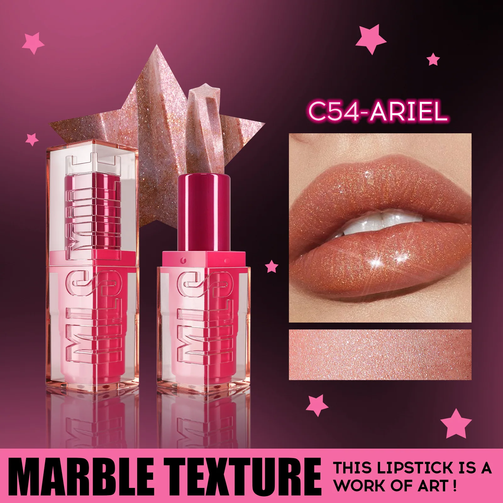 spiral five-pointed star pearlescent lipstick moisturizing lipstick Amazon new product bursting matte not easy to stick cup lips 4