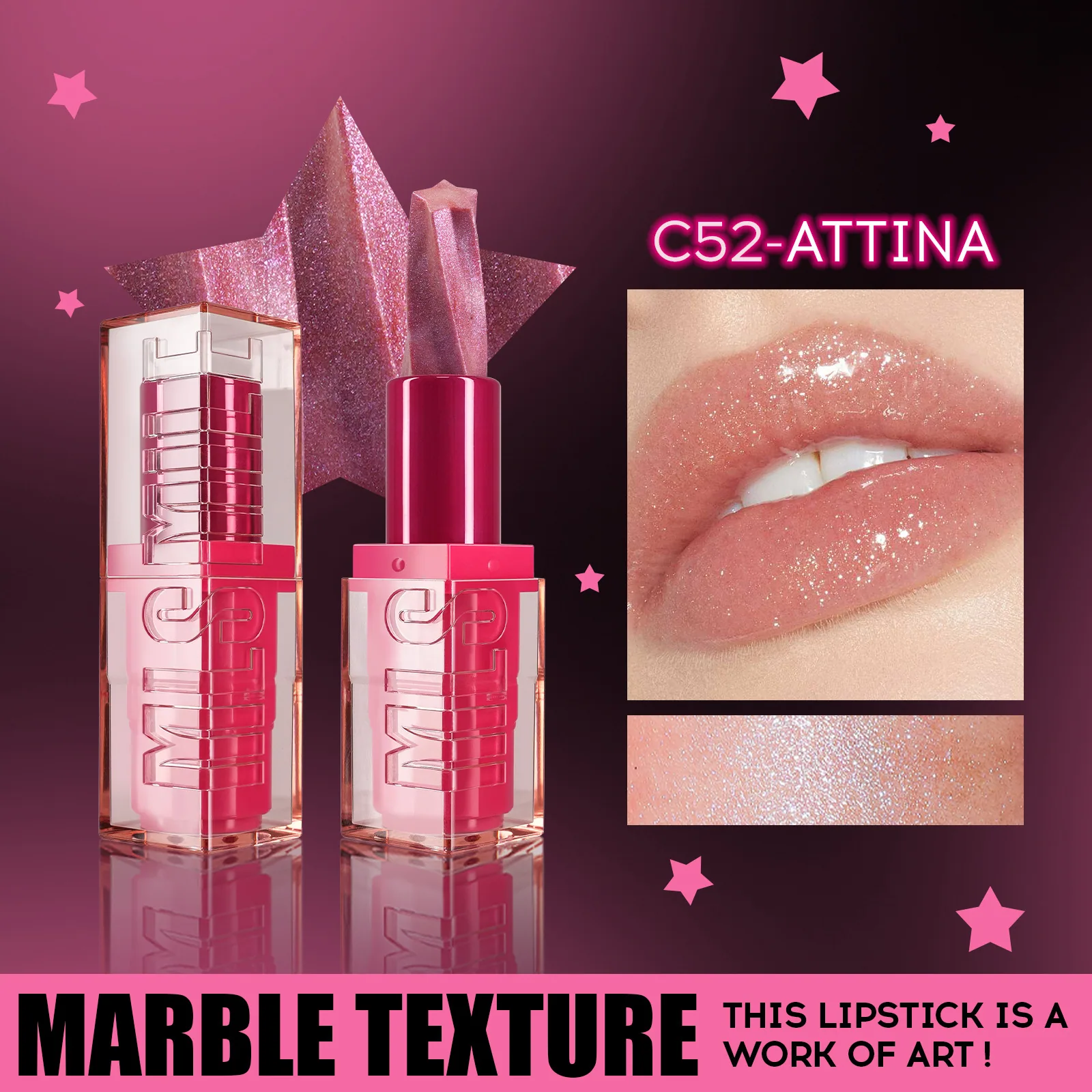 spiral five-pointed star pearlescent lipstick moisturizing lipstick Amazon new product bursting matte not easy to stick cup lips 2