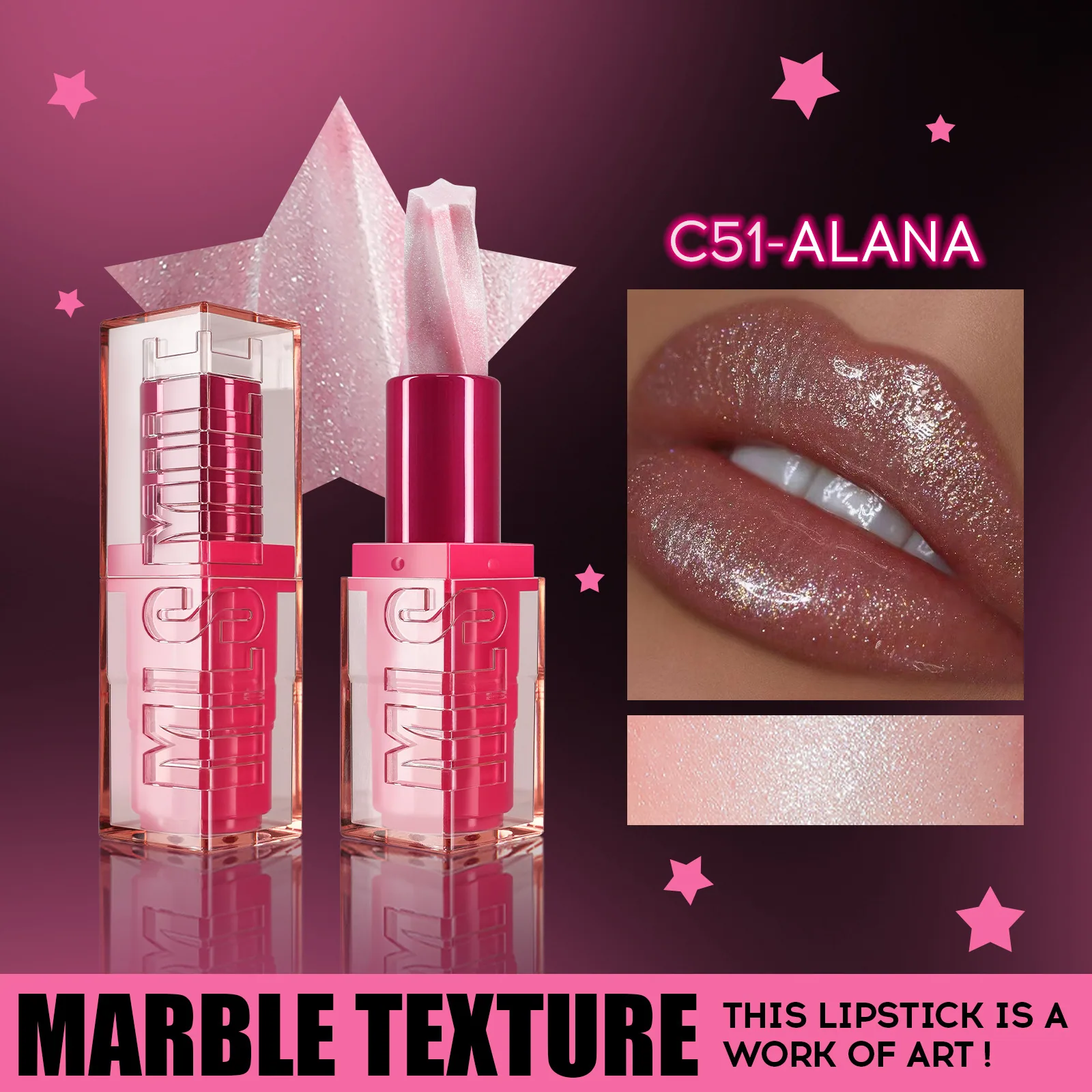 spiral five-pointed star pearlescent lipstick moisturizing lipstick Amazon new product bursting matte not easy to stick cup lips