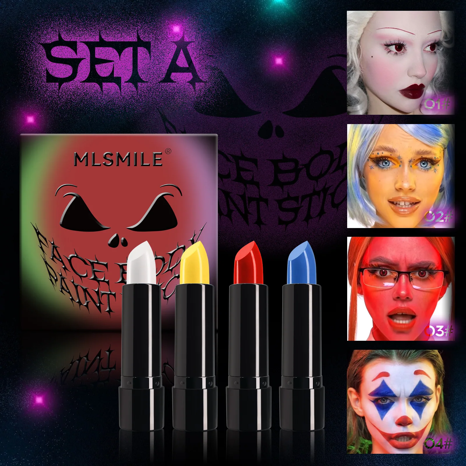 matte lipstick dark black vampire olive green Halloween makeup face body paint set
