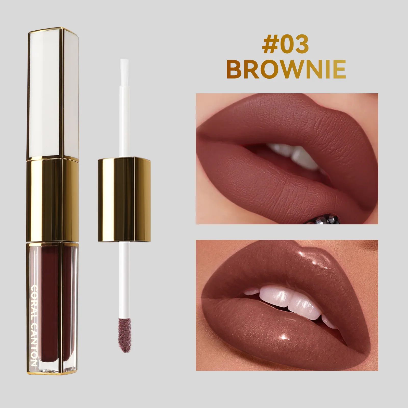 double-ended lip glaze matte velvet non-stick cup mirror lip gloss foreign trade does not fade liquid nude lipstick 3