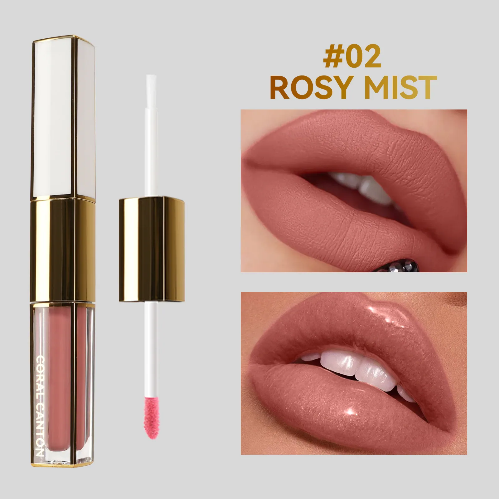 double-ended lip glaze matte velvet non-stick cup mirror lip gloss foreign trade does not fade liquid nude lipstick 2