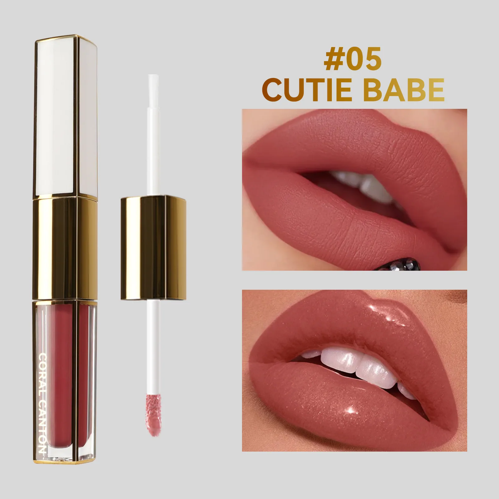 double-ended lip glaze matte velvet non-stick cup mirror lip gloss foreign trade does not fade liquid nude lipstick 5