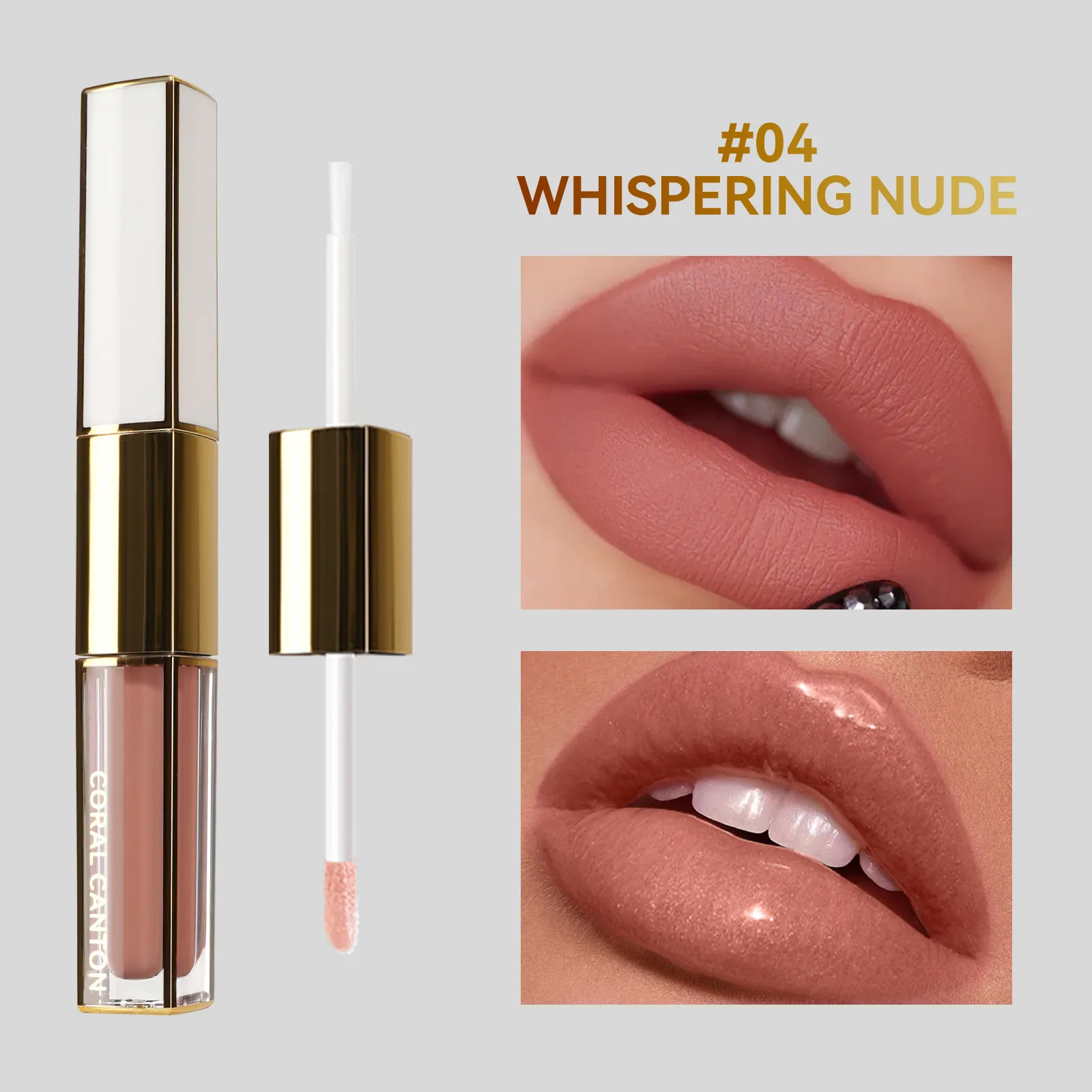 double-ended lip glaze matte velvet non-stick cup mirror lip gloss foreign trade does not fade liquid nude lipstick 4