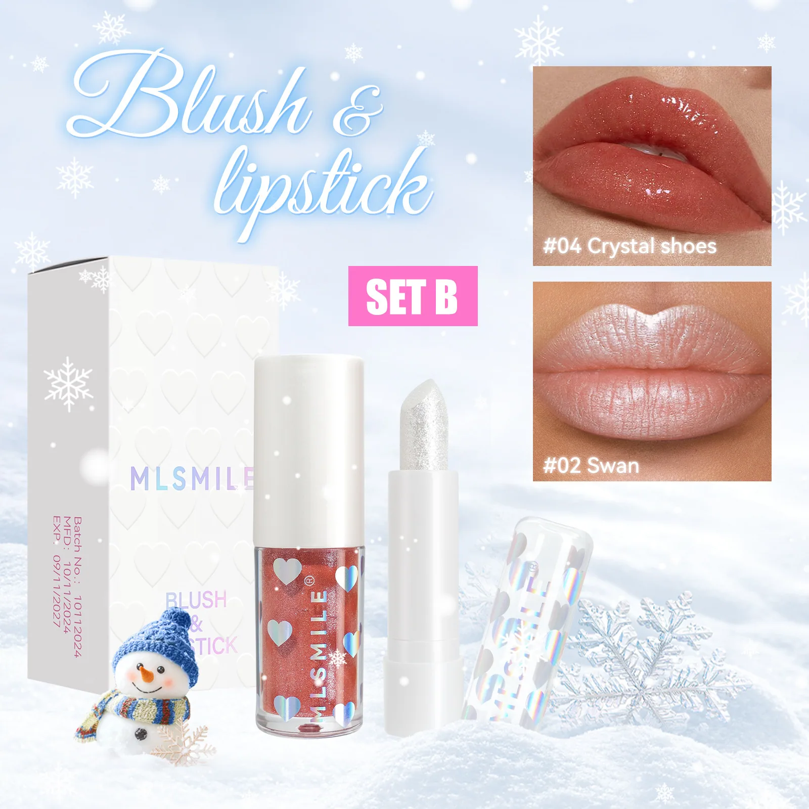 pearlescent lipstick lip glaze set fine glitter moisturizing moisturizing lipstick European and American matte matte not easy to 2