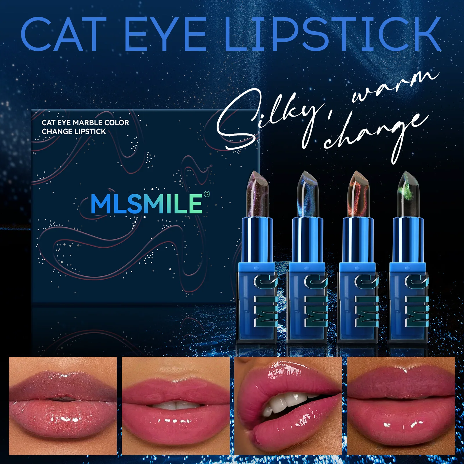 Cats eye shiny color-changing lipstick set, cross-border Amazon hit non-stick cup, moisturizing pearlescent fine glitter, warm c 3