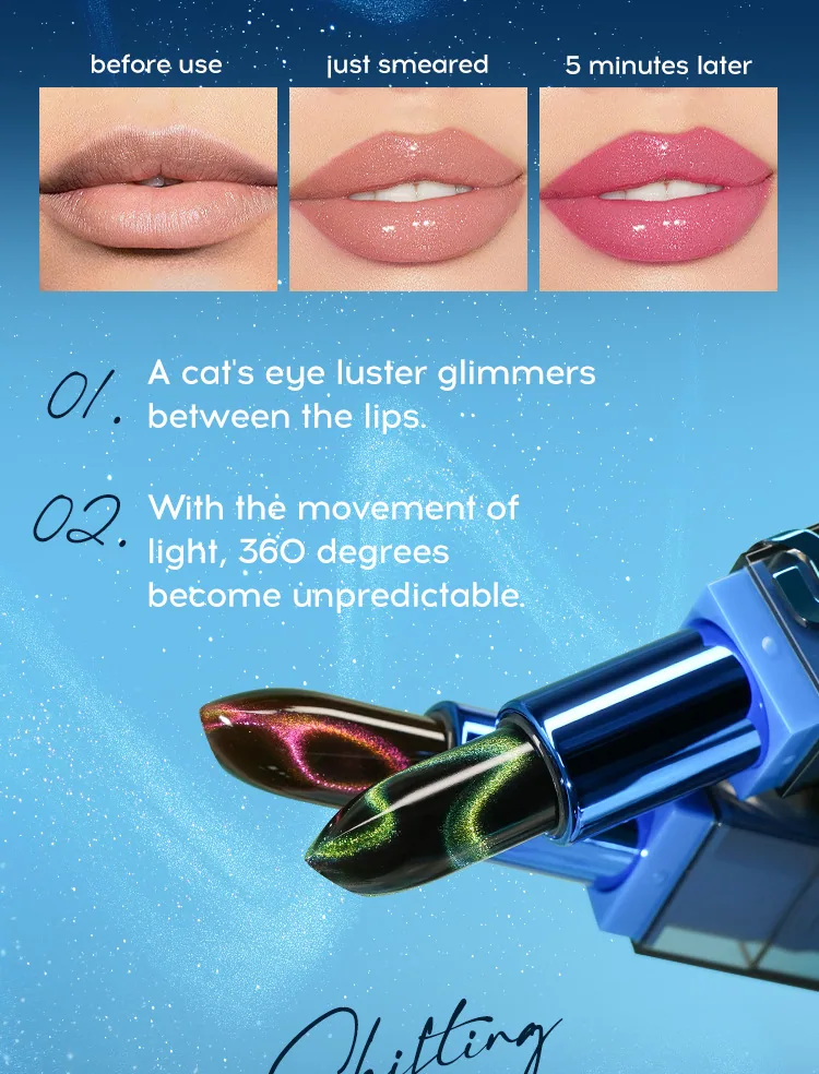 Cats eye shiny color-changing lipstick set, cross-border Amazon hit non-stick cup, moisturizing pearlescent fine glitter, warm c 11