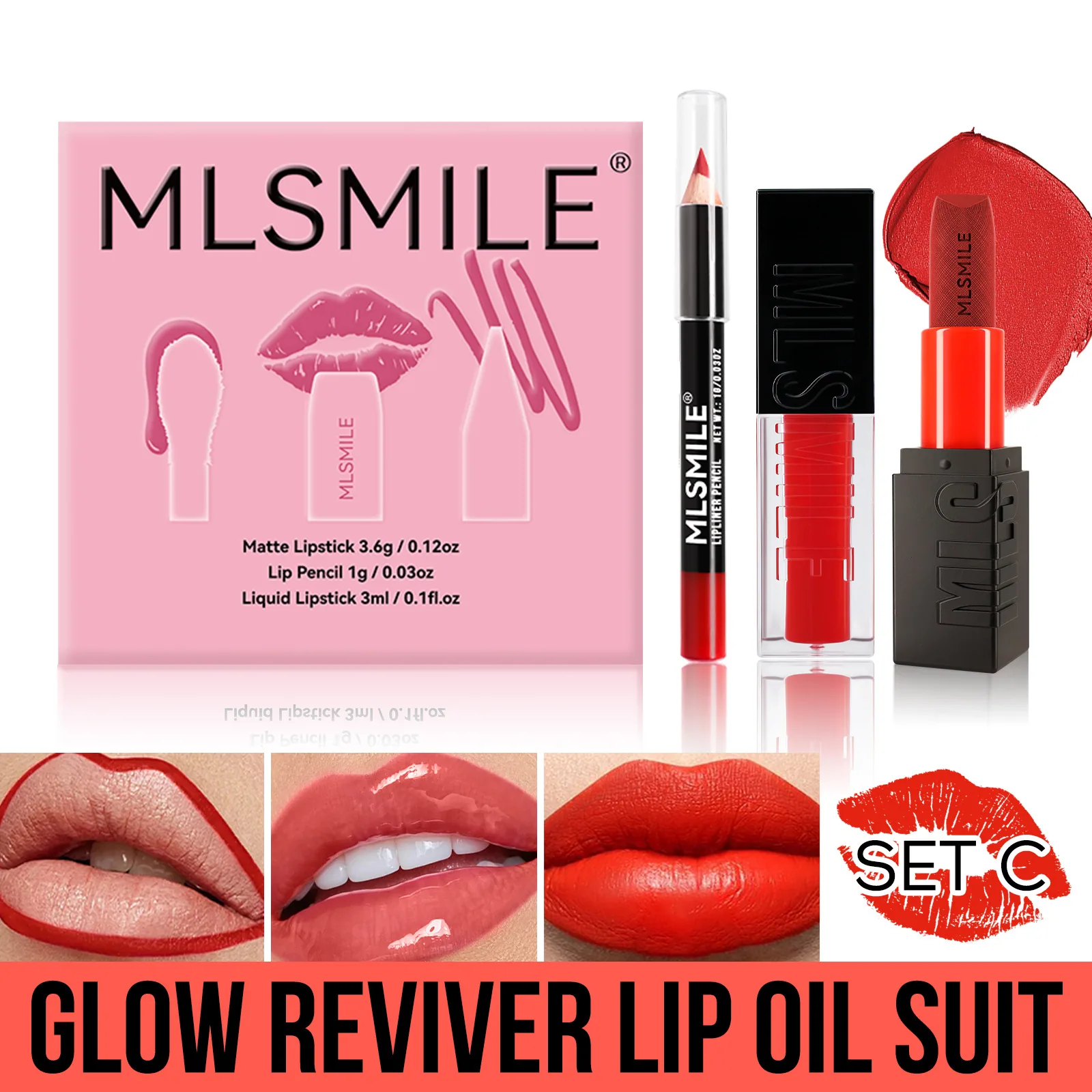 maquillaje, set de lápiz labial mate mate, bálsamo labial con renderizado de color, brillo labial espejo, delineador de labios, con sacapuntas 3