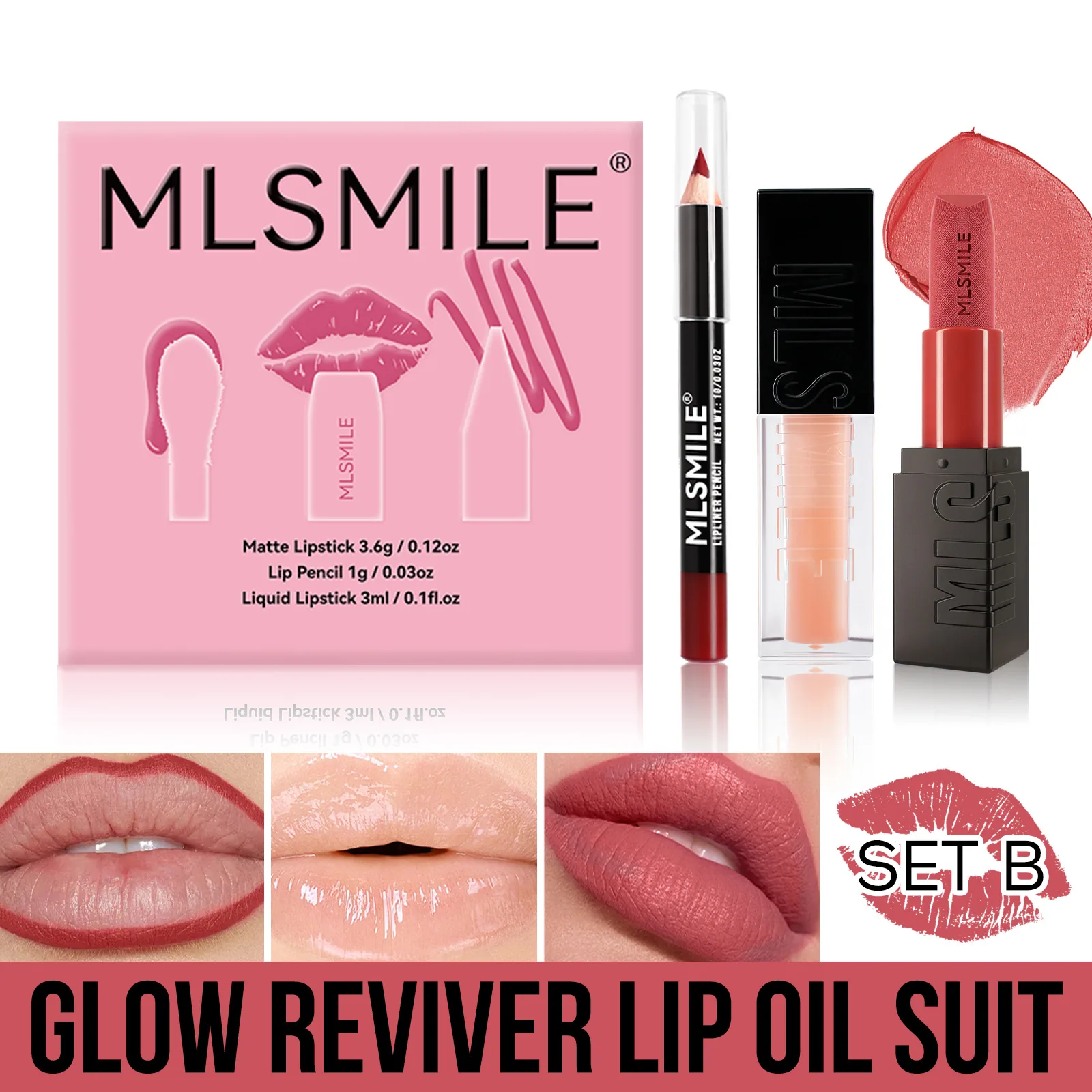 maquillaje, set de lápiz labial mate mate, bálsamo labial con renderizado de color, brillo labial espejo, delineador de labios, con sacapuntas 2