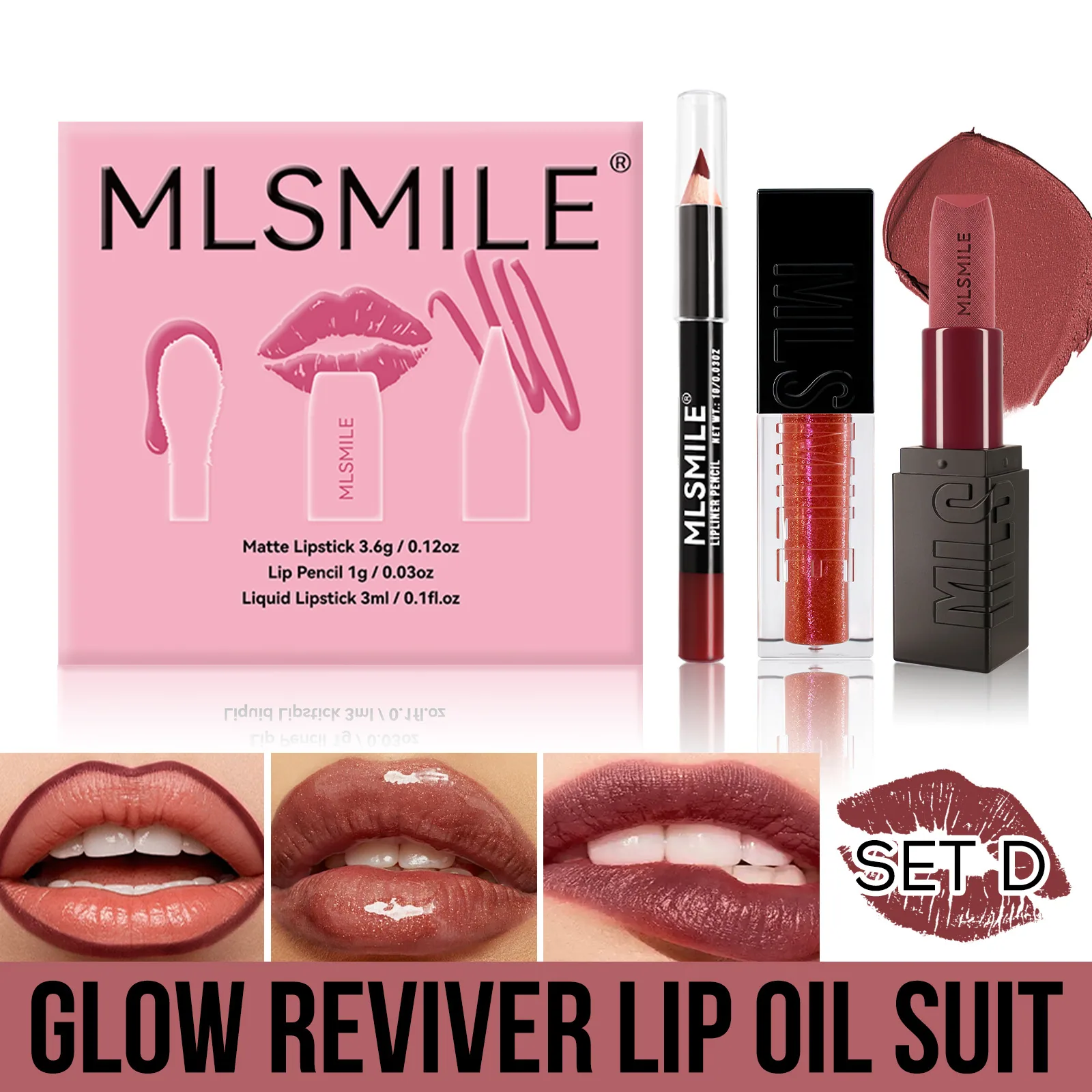 maquillaje, set de lápiz labial mate mate, bálsamo labial con renderizado de color, brillo labial espejo, delineador de labios, con sacapuntas 4