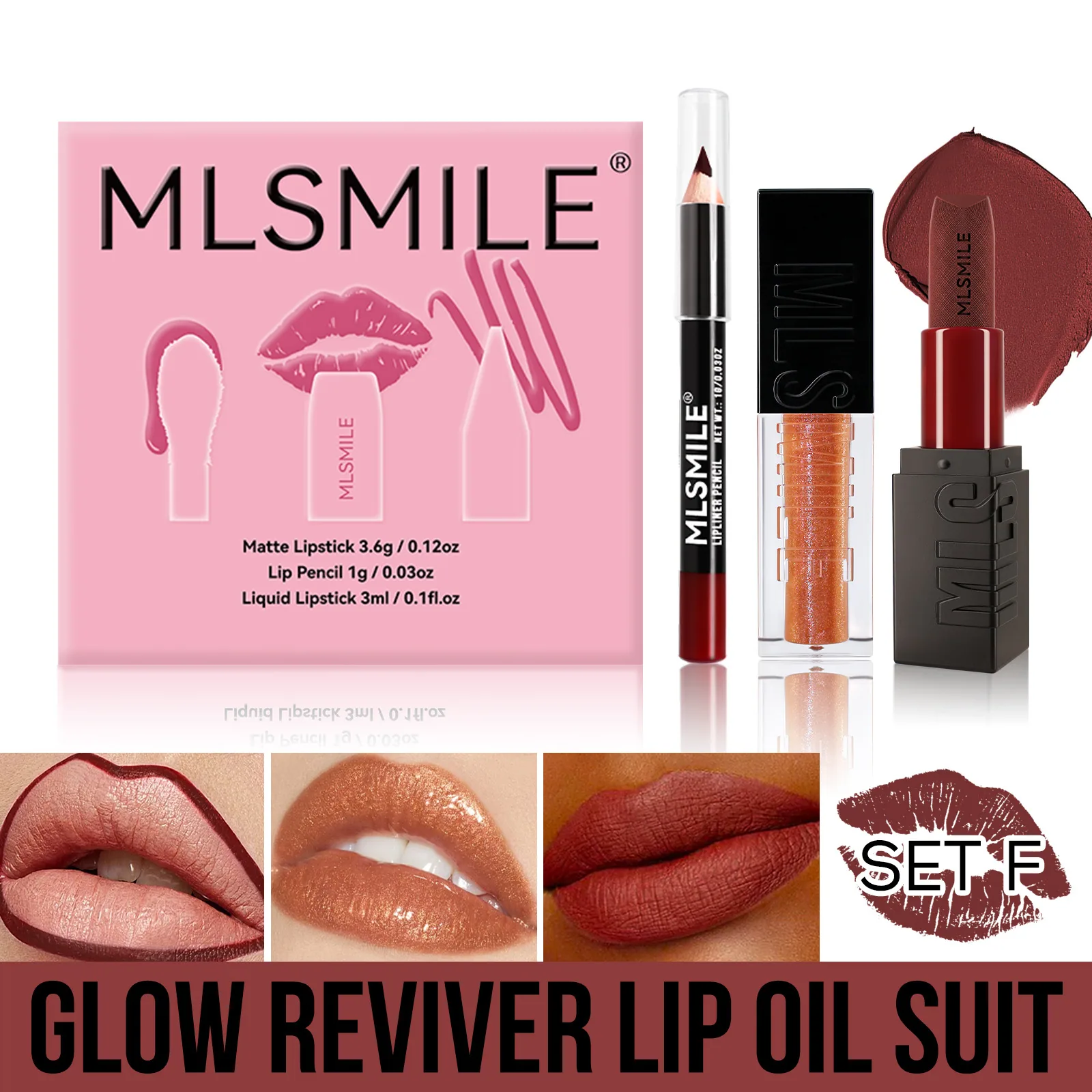 maquillaje, set de lápiz labial mate mate, bálsamo labial con renderizado de color, brillo labial espejo, delineador de labios, con sacapuntas 6