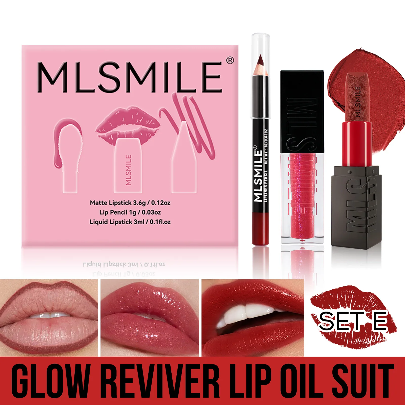maquillaje, set de lápiz labial mate mate, bálsamo labial con renderizado de color, brillo labial espejo, delineador de labios, con sacapuntas 5