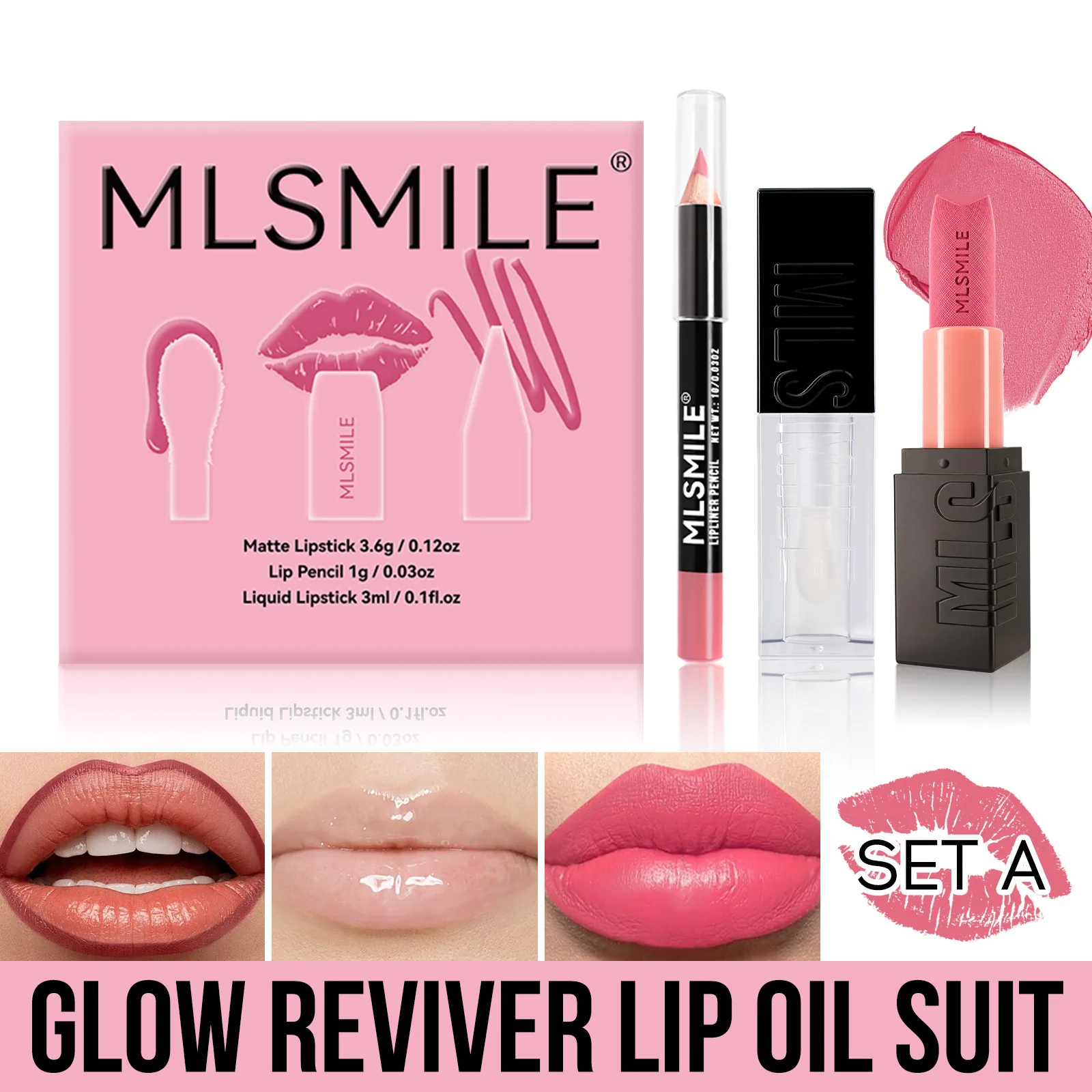 maquillaje, set de lápiz labial mate mate, bálsamo labial con renderizado de color, brillo labial espejo, delineador de labio